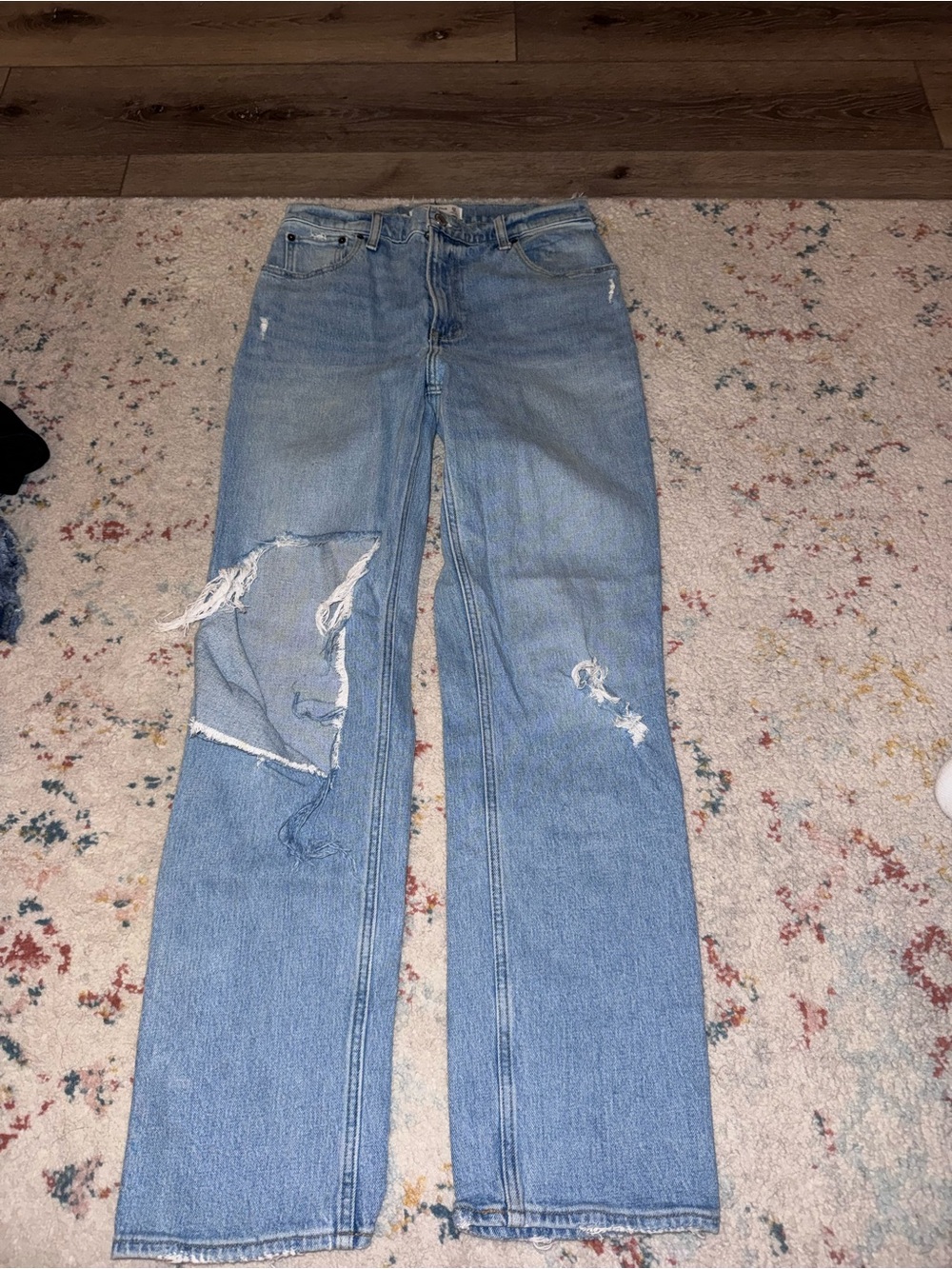 Abercrombie & Fitch Light Blue Distressed Straight-Leg Jeans